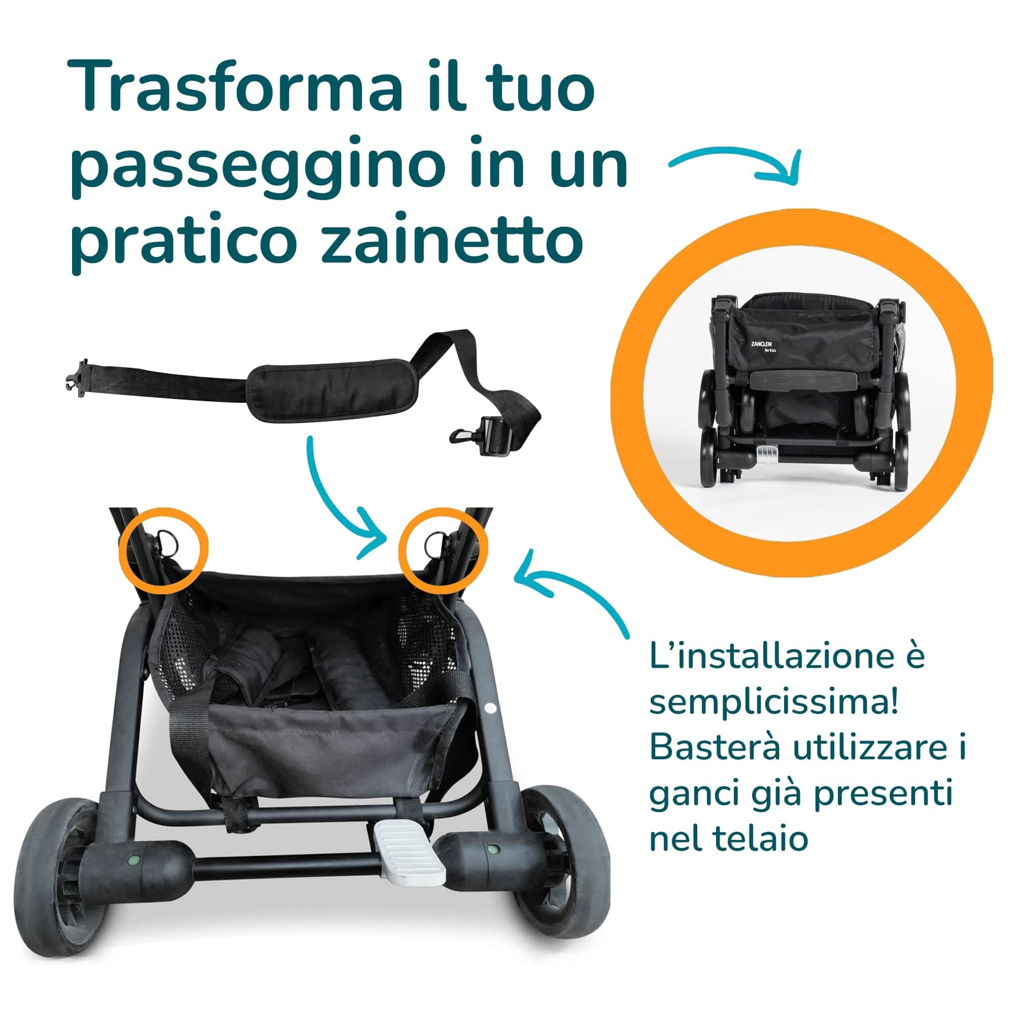 PassegginoPiuma0+ Kit Accessori Aggiuntivi per Trasformare il Passeggino Leggero Piuma 0+ di Zanclem dalla versione Standard nelle versioni Deluxe o Platinum (Grigio, Platinum)