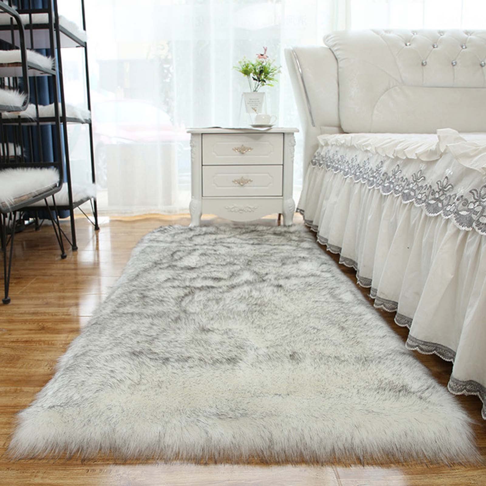 Tapis de chevet confortable 80x200 et tapis pelucheux fausse fourrure