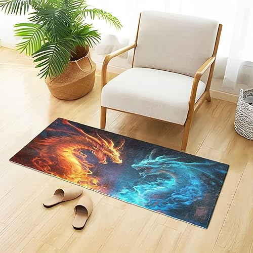 Miniatura 2 de Alfombra de área de dragón de fuego de agua, antifatiga, suave, absorbente, lavable, alfombra de felpa con parte trasera de goma antideslizante para
