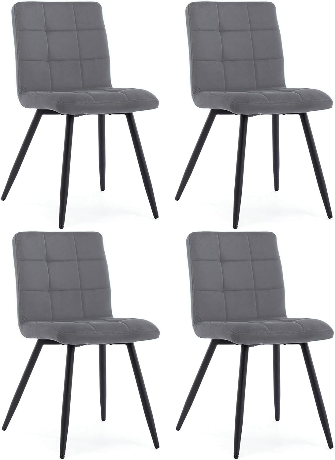 4x Dining Chairs with Velvet Upholstery and Metal Legs