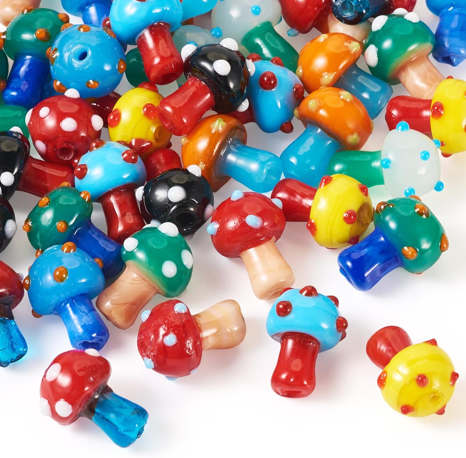Cheriswelry 50Pcs Mushroom Lampwork Bead Cute Mushroom Glass Loose Spacer Bead Handmade Bumpy Beads 10 Colors 15-16.5mm for DIY Craft Bracelet Earring Necklace Jewelry Making - Image 7