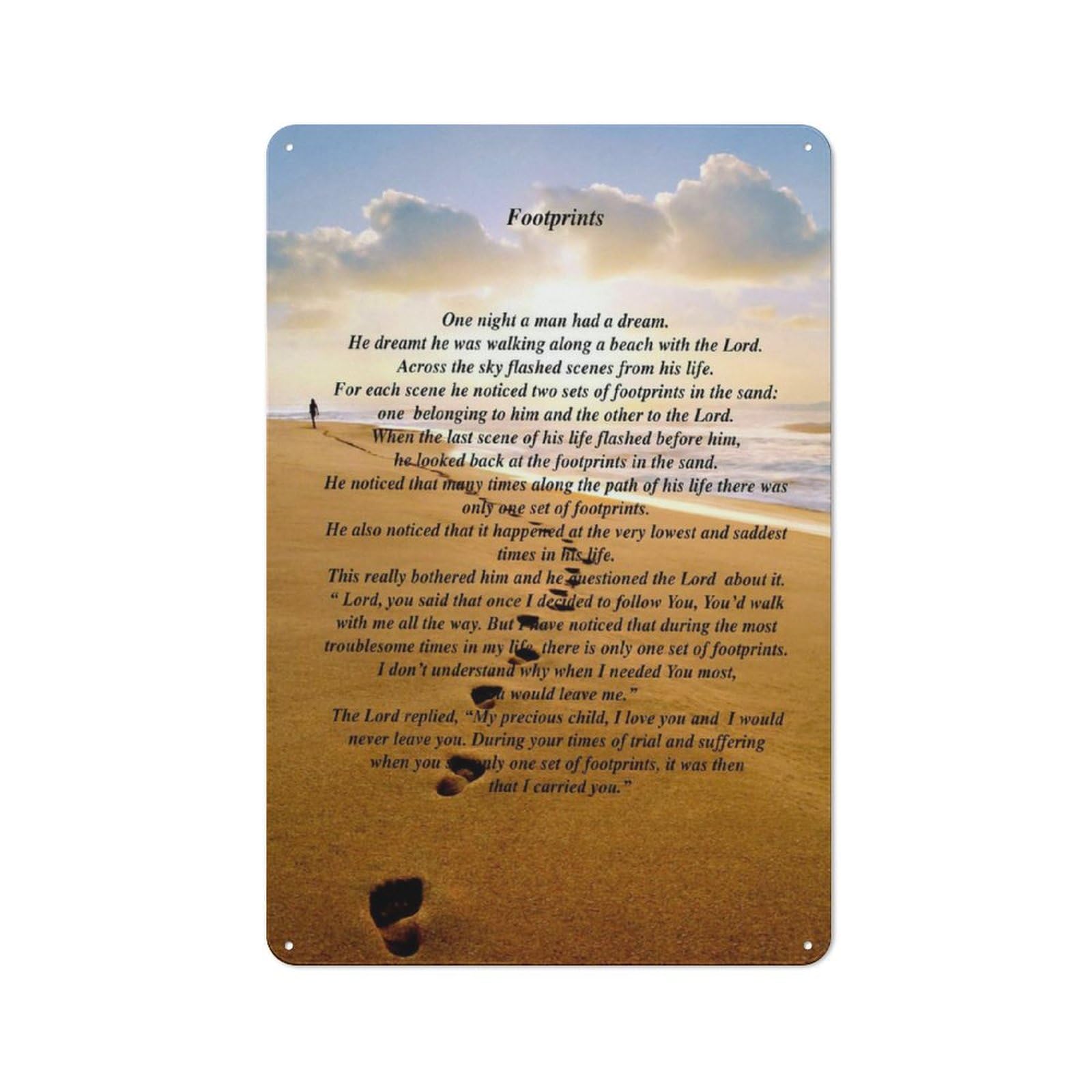 Acdoet Tin-01 Rustic Metal Tin Sign Footprints In The Sand Wall Art, Religious Poem Prints For Christian Home Decor, Motivational Religious Artwork, Inspirational Quotes Wall Art Decor For Living Room 8X12 Inch