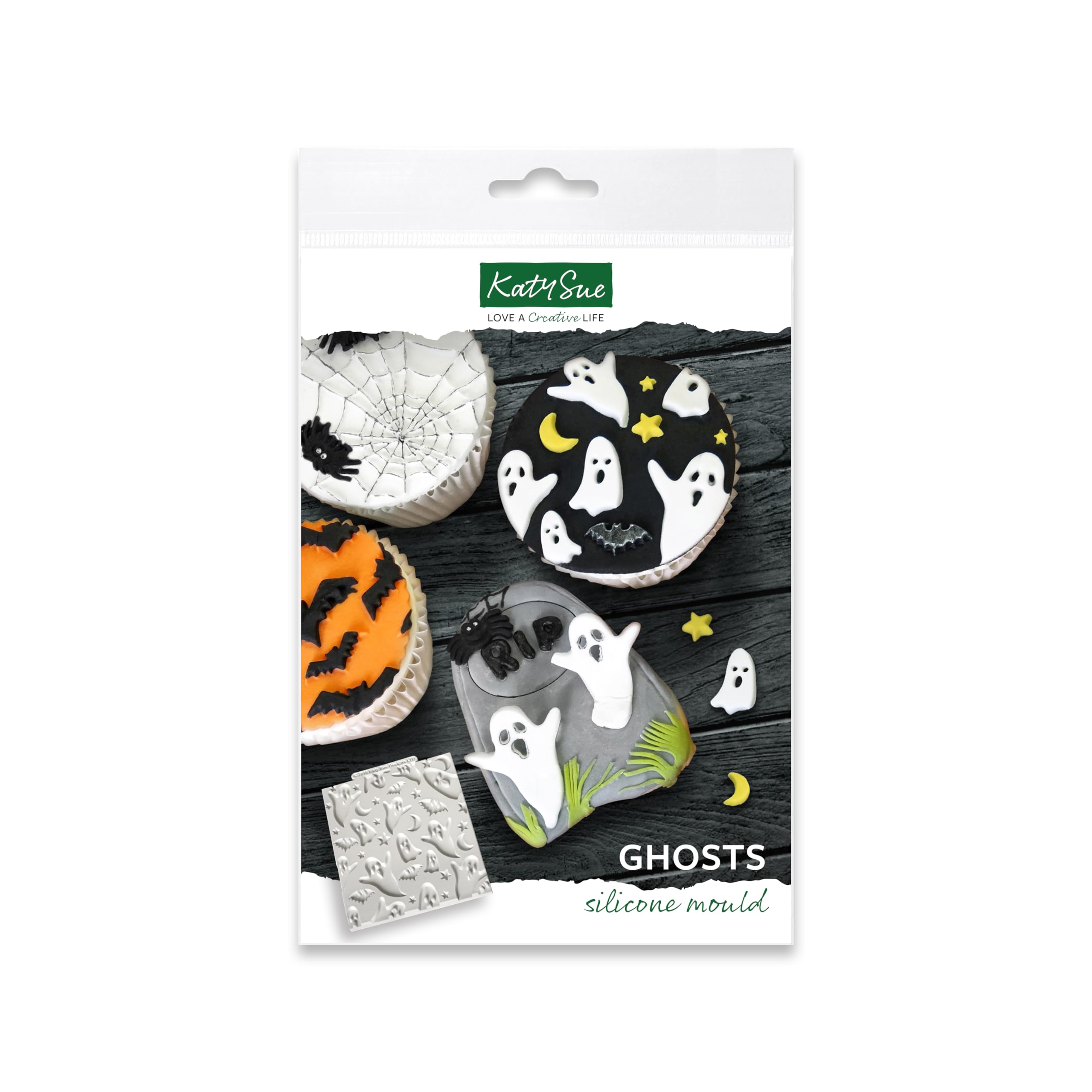 Katy Sue White Ghosts Silicone Mould For Halloween Cake Decorating, Crafts, Cupcakes, Sugarcraft, Candies, Chocolate, Card Making And Clay, Food Safe Approved, Made In The Uk
