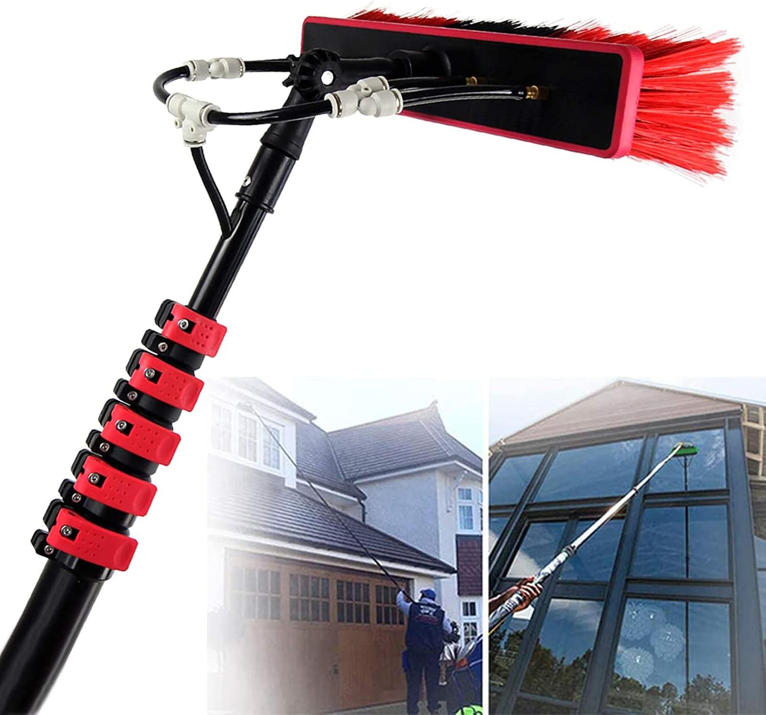 Telescopic Window Cleaning Pole 3.6m to 11m - Water Brush for Roofs, Solar Panels & Camper Windows, 6m (20ft) Extendable Cleaning Tool