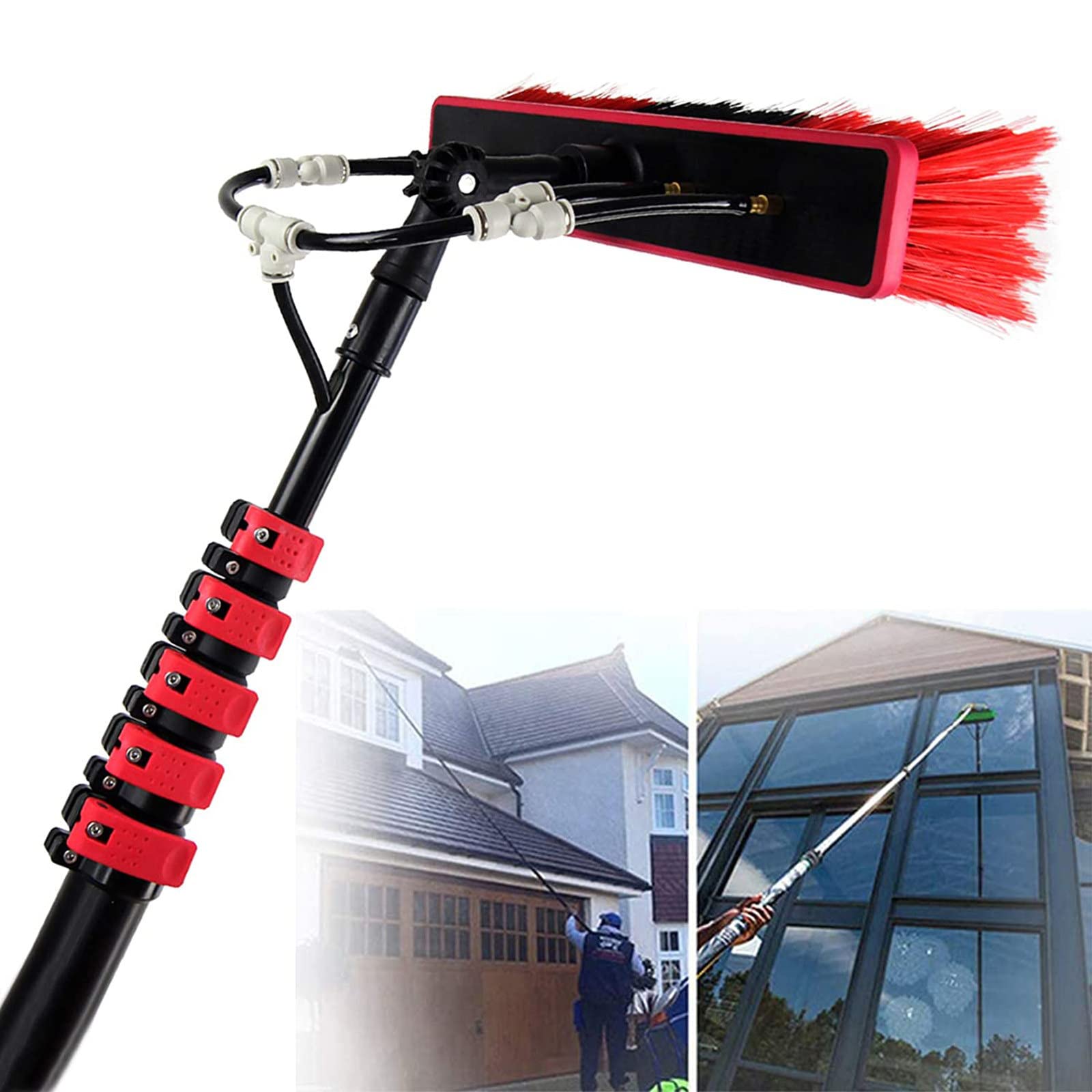 GYEQXKT Telescopic Window Cleaning Pole 3.6m to 11m - Water Brush for Roofs, Verandas, Solar Panels & Car Windows, 5.4m (18ft) - Extendable & Versatile Cleaning Tool