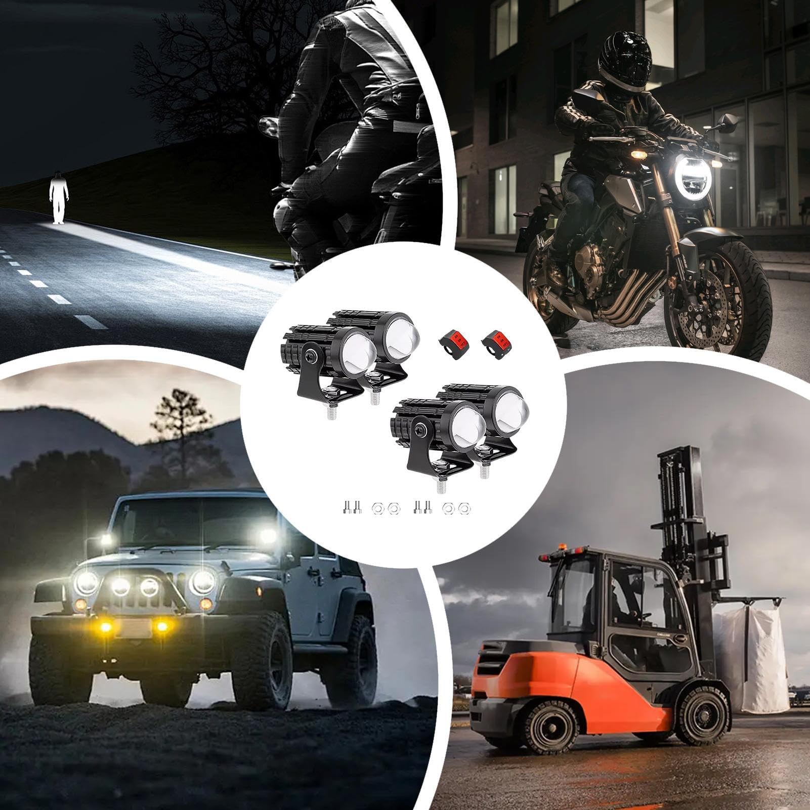 Genérico Faro para Motocicleta - Faros Auxiliares de Motocicleta Bicolor | Faros Impermeables 4 Piezas para ATV Calle Dirt Bike