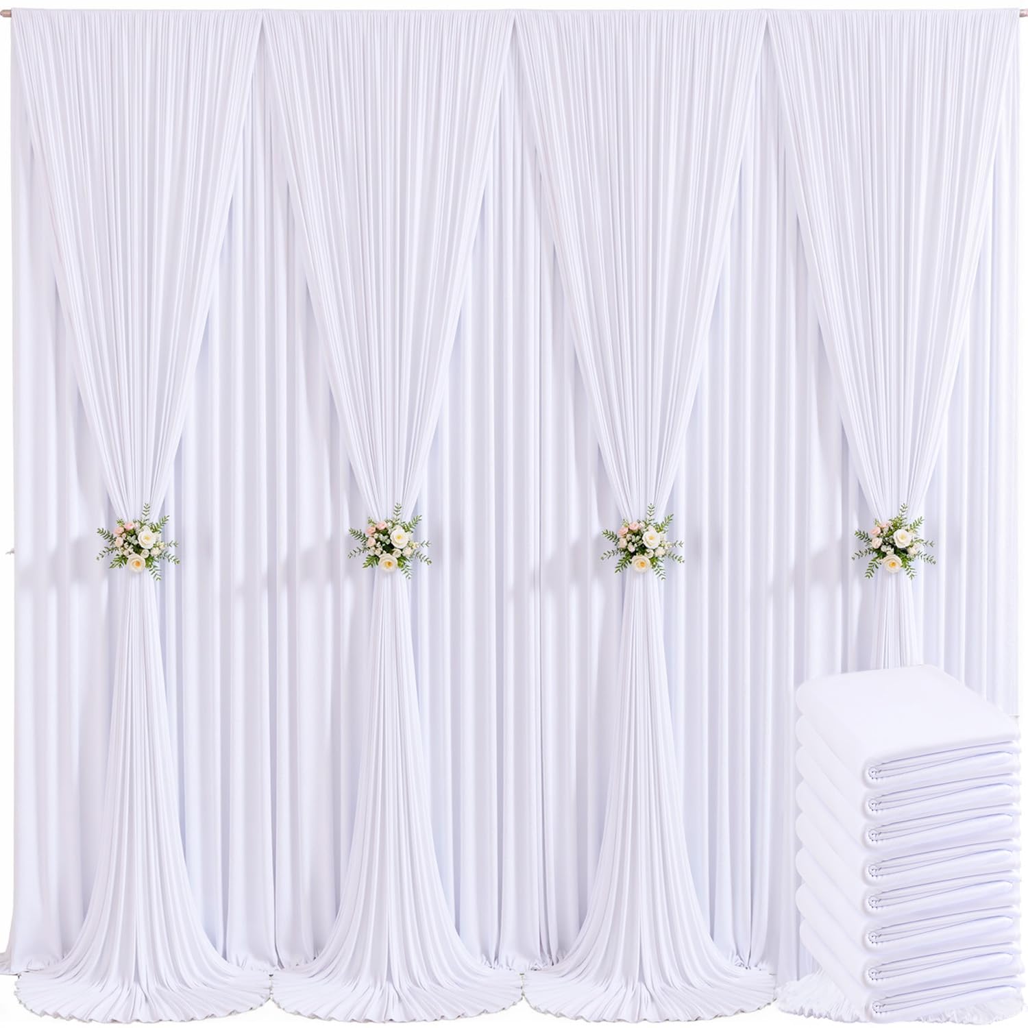 40ft x 10ft Ivory Backdrop Curtain for Wedding Ivory Wrinkle Free Backdrop Drapes Panels for Parties Baby Shower Bridal Shower Birthday Photo Photography Polyester Fabric Background Decoration — view 20