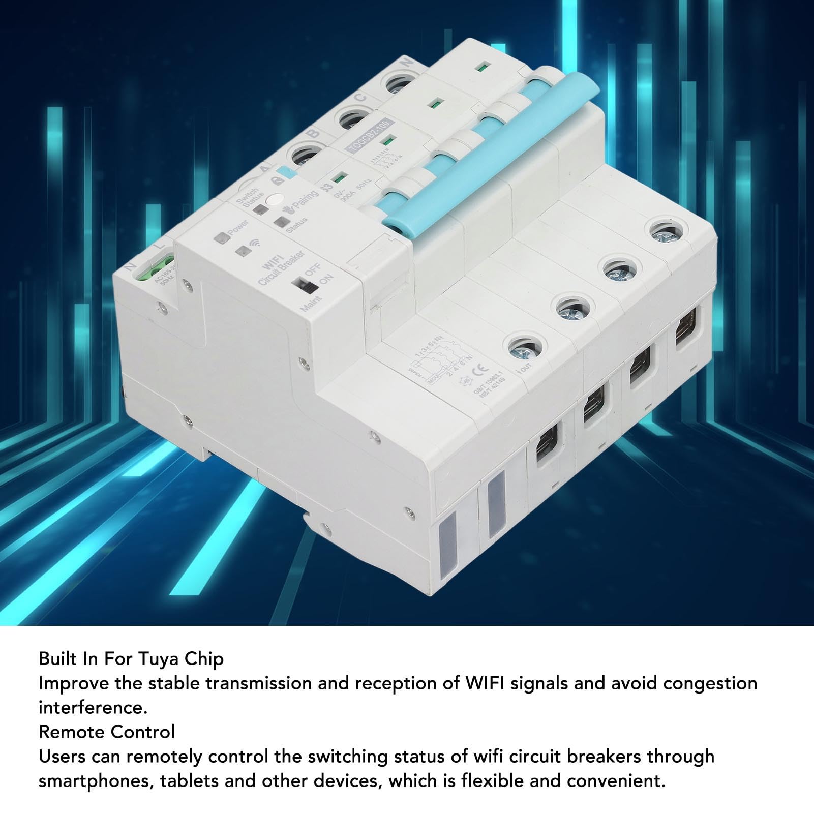 Smart WiFi Wireless Circuit Breaker DIN Rail Elettricità Monitor Interruttore per Elettrodomestici 4P 145 a 295V 63A
