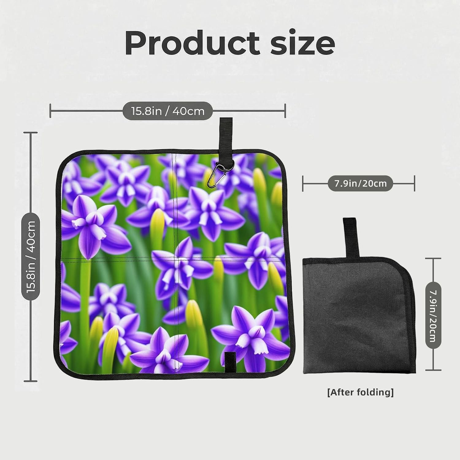 (Purple Hyacinth) Sitting Pad Foldable Seat Cushion Lightweight Camping Seat Mat with Hook for Outdoor Hiking Picnic Camping