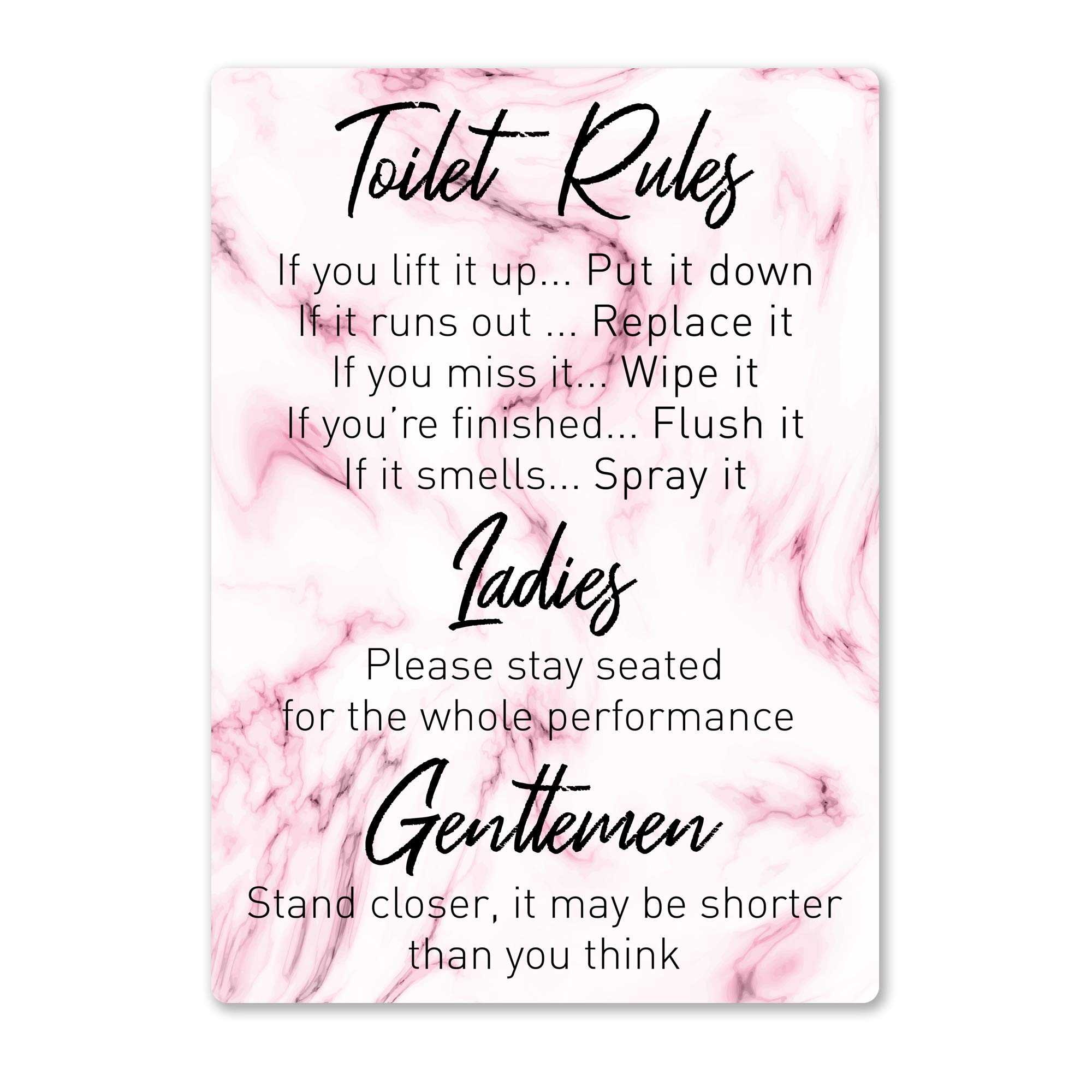 Toasted Merch Pink Toilet Rules - Marble – Small Sticky Pads | Printed Metal Wall Sign Plaque