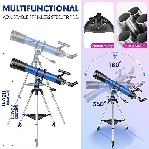 Miniatura 5 de Telescopio, telescopio para adultos de alta potencia, apertura de 3.543 in, 31.496 in, telescopios refractores profesionales para adultos