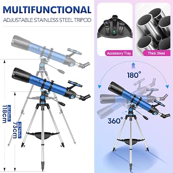 Telescope for Adults High Powered, 90mm Aperture 800mm Refractor | Professional Telescopes, for Astronomy Beginners, with AZ mount, Tripod, Carry Bag and Moon Filter, Travel and Stargazing
