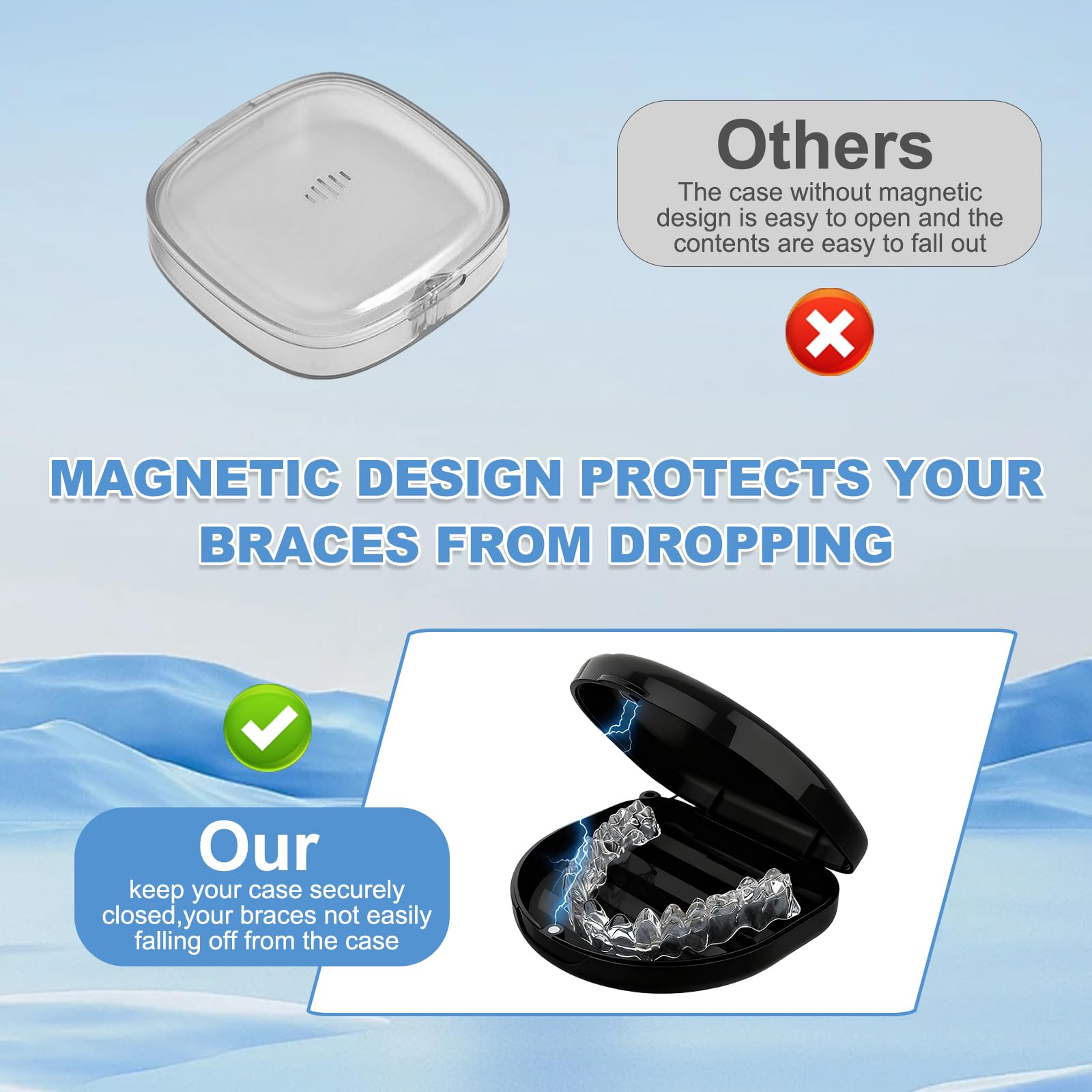 Funda Ferula Dental 2 PCS Caja Dentadura Postiza con Correa de Silicona y Herramientas de Extracción Negro Blanco