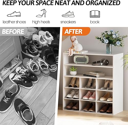 Miniatura 6 de Garden 4 you Organizador de zapatos, zapatero de madera de 5 niveles con 2 estantes de almacenamiento y 9 cubículos, armario organizador de zapatos