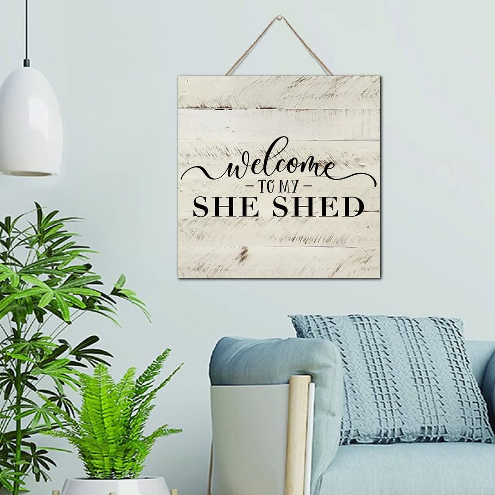 Cadre bois Welcome to My She Shed décoration murale vintage 30 cm pour bureau et cabane