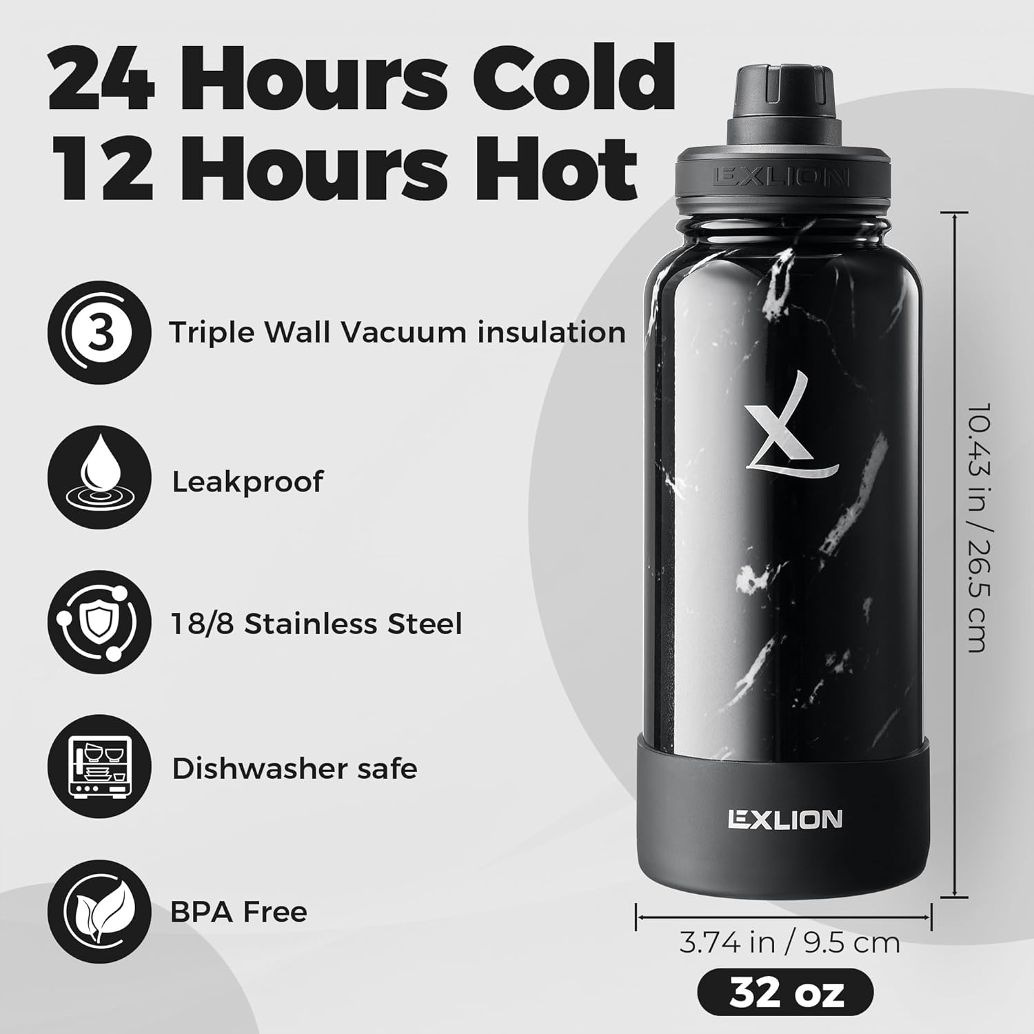 Lexlion Tea Infuser Water Bottle 32 Oz – Triple Wall Insulated Stainless Steel, Loose Leaf & Fruit Strainer, 3 Leakproof Lids, BPA-Free Silicone Sleeve, Reusable Thermal Mug - Image 2