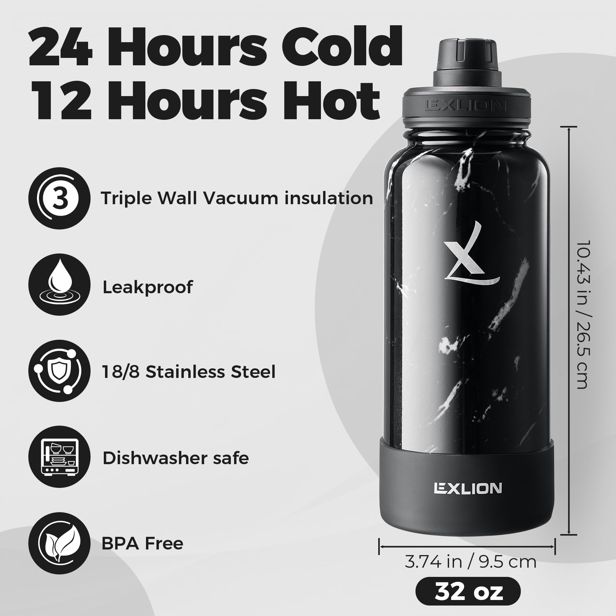 Lexlion Butelka z zaparzaczem do herbaty – butelka na wodę z zaparzaczem na owoce, 900 ml, izolowana butelka ze stali nierdzewnej, termiczny zaparzacz do liści, silikonowy rękaw, szczotka do