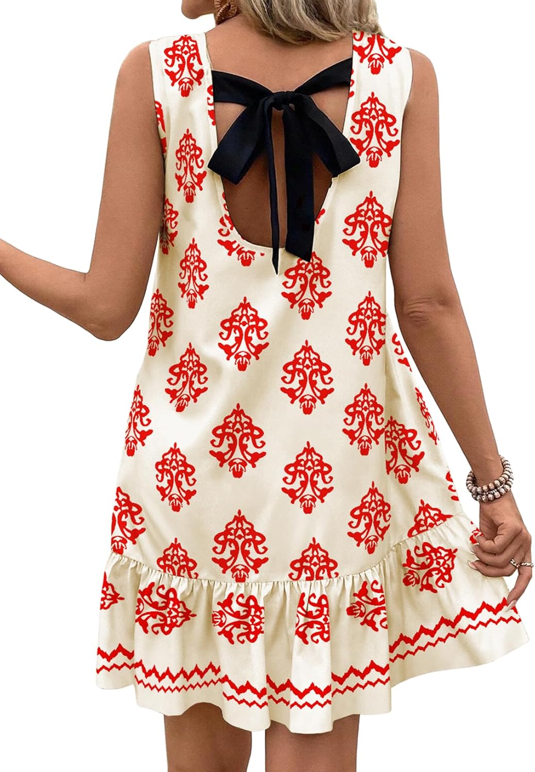 BLENCOT Womens Boho Dress Sleeveless Ruffle Mini Summer Vacation Casual Dresses