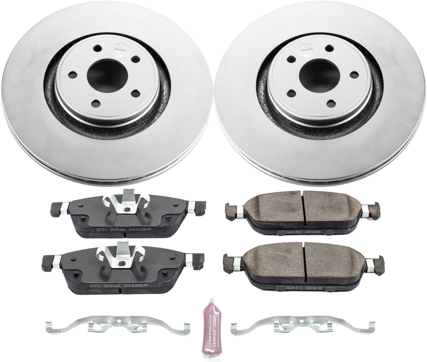 PowerStop Front Brake Kit For Ford Focus 2014-18 | Lincoln MKC 2015-19 - Fully-Coated Disc Rotors with Z17 Ceramic Brake Pads Replacement, CRK7147