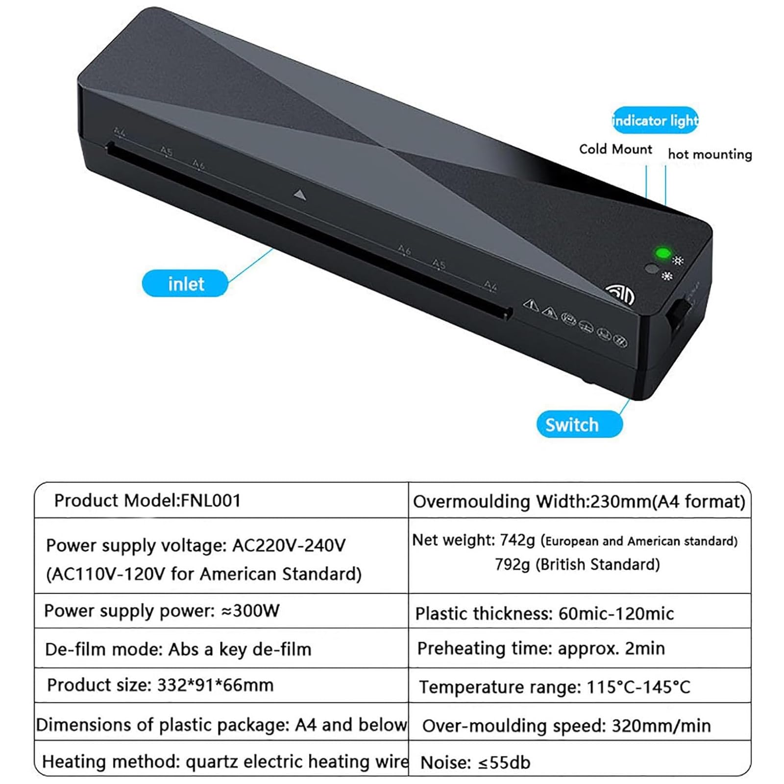 Laminator Termiczny A4, Szybkie Nagrzewanie W 2 Minuty, Laminowanie Zdjęć I Dokumentów Z Prędkością 320 Mm/min Z Automatyczną Kontrolą Temperatury