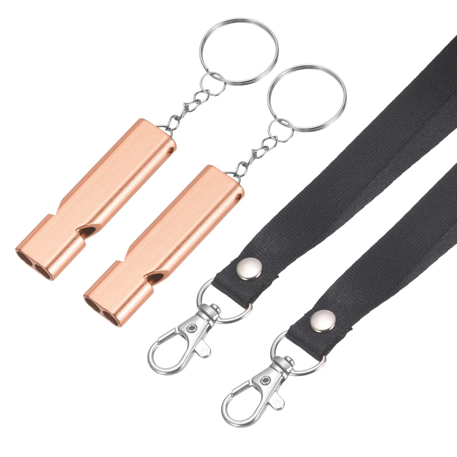 YELARXI Emergency Whistle, Aluminum Survival Whistles with Lanyard and Keychain Loud Safety Rescue Signaling, 2 Pcs & Rose Gold/Pink- Fitting for (Outdoor Camping/Hiking/Sports Game)