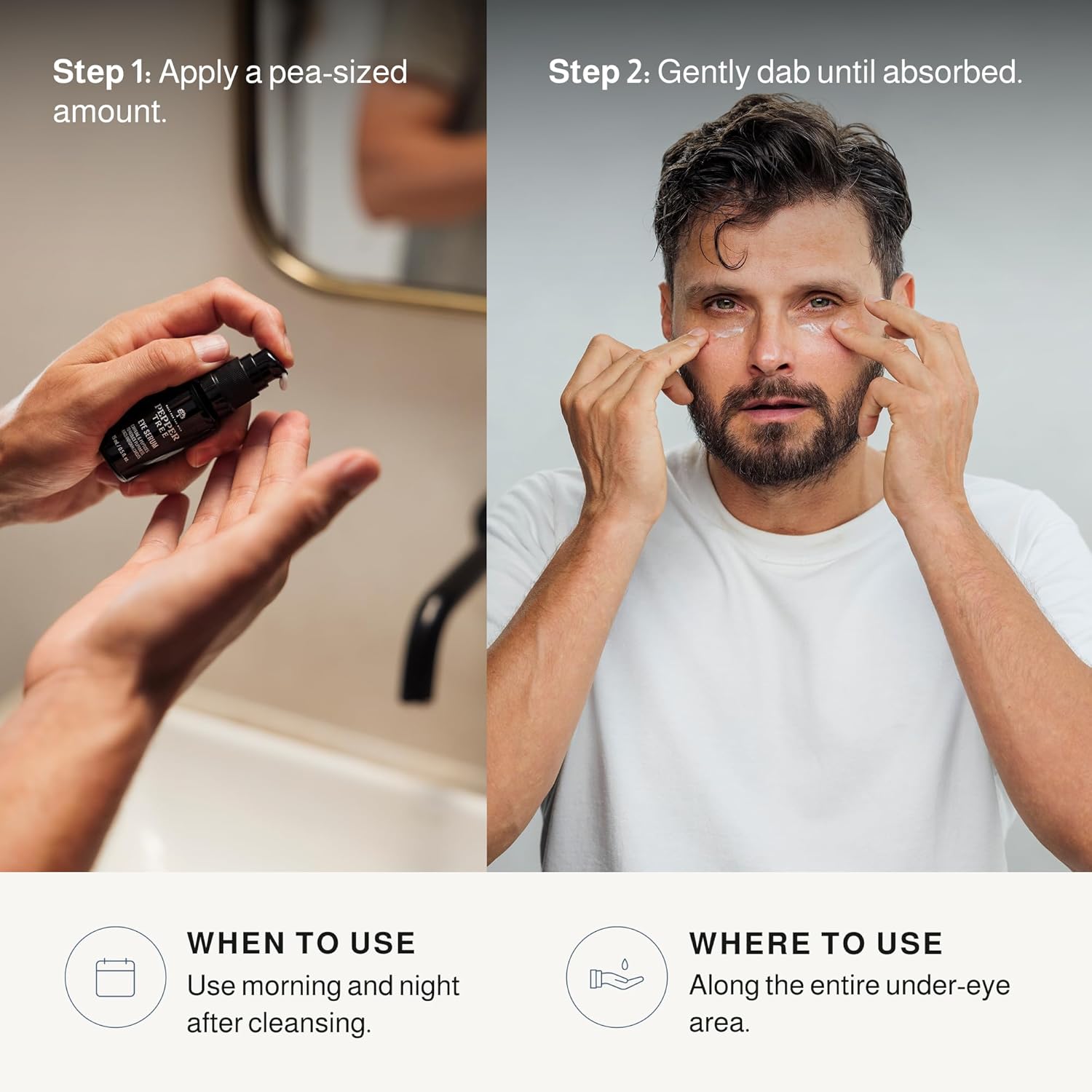 Peppertree Men's Eye Serum - Dark Circle Corrector Peptide Serum - Caffeine Eye Bag Remover & Under Eye Brightener - Anti Aging Deep Wrinkle & Eye Puffiness Reducer for Men - 0.5 fl oz - Image 5