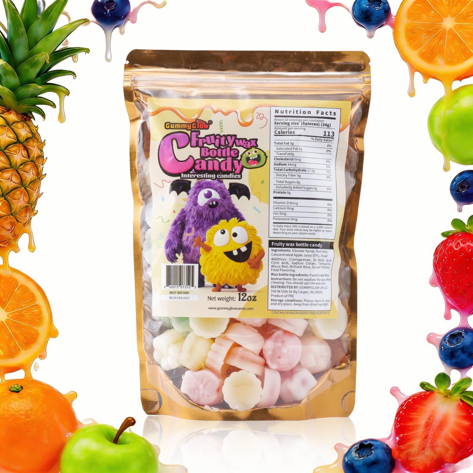 Gummy Glow Wax Candy Bulk 12oz 5-Flavor Retro Chewy Candies 55-65 Pcs for Party Gift Nostalgic Treats & Old School Candy Lovers Upgrade Version product thumbnail 2