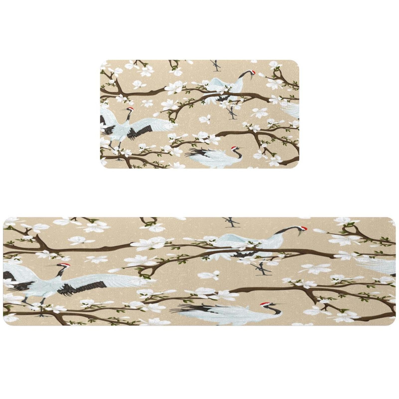 Tapis de couloir pour cuisine au motif grues volantes et fleurs de magnolia