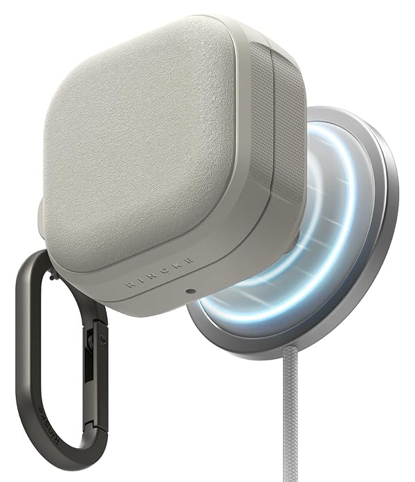 Ringke Onyx Magnetic for Samsung Galaxy Buds 4 Pro / 4 Case, [Compatible with MagSafe] Non-Slip Shockproof TPU Snug Fit Protective Cover with Keychain Carabiner - Warm Gray by Ringke - Used condition - CA$22.54
