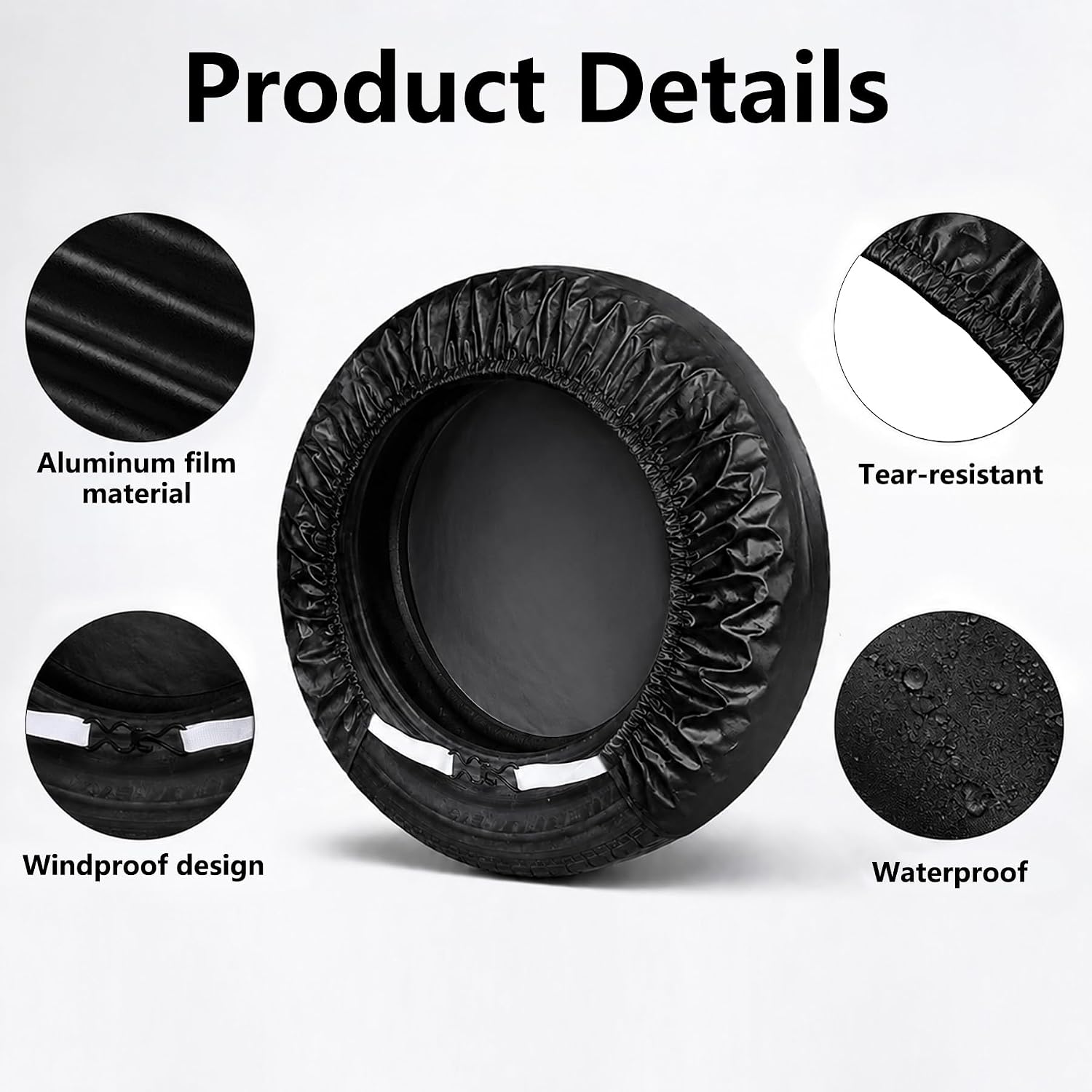 Tire Covers 4 Pack, Fit 27-29 Inch Tire Diameter (Black)