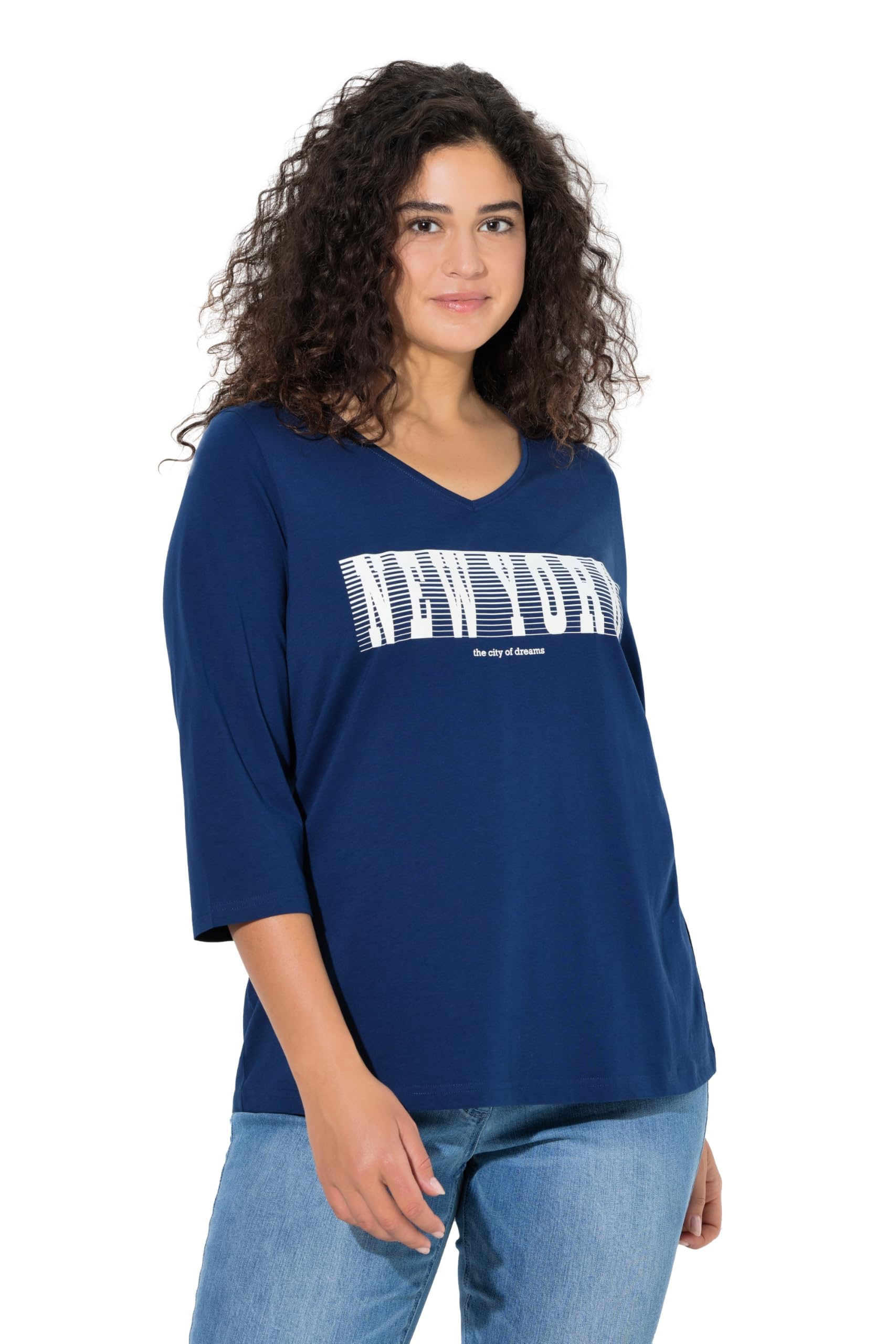 Ulla Popken Damen große Größen Übergrößen Plus Size Shirt, New York, Slim, V-Ausschnitt, 3/4-Arm 846733