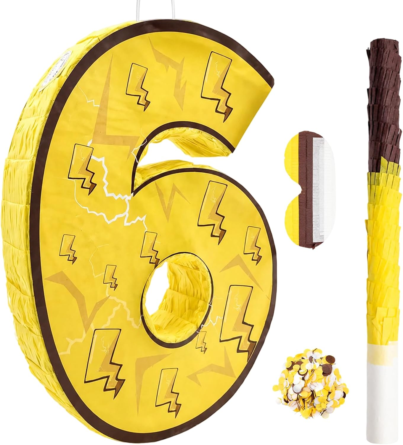 Lightning Number 6 Pinata, Yellow Lightning Bolt Pinata