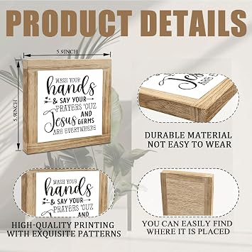 Funny Christian Bathroom Decor for Restroom Toilet Shelf Wash Your Hands Say Your Prayers Wood Sign, Rustic Farmhouse Religious Bathroom Humor Decoration for Home