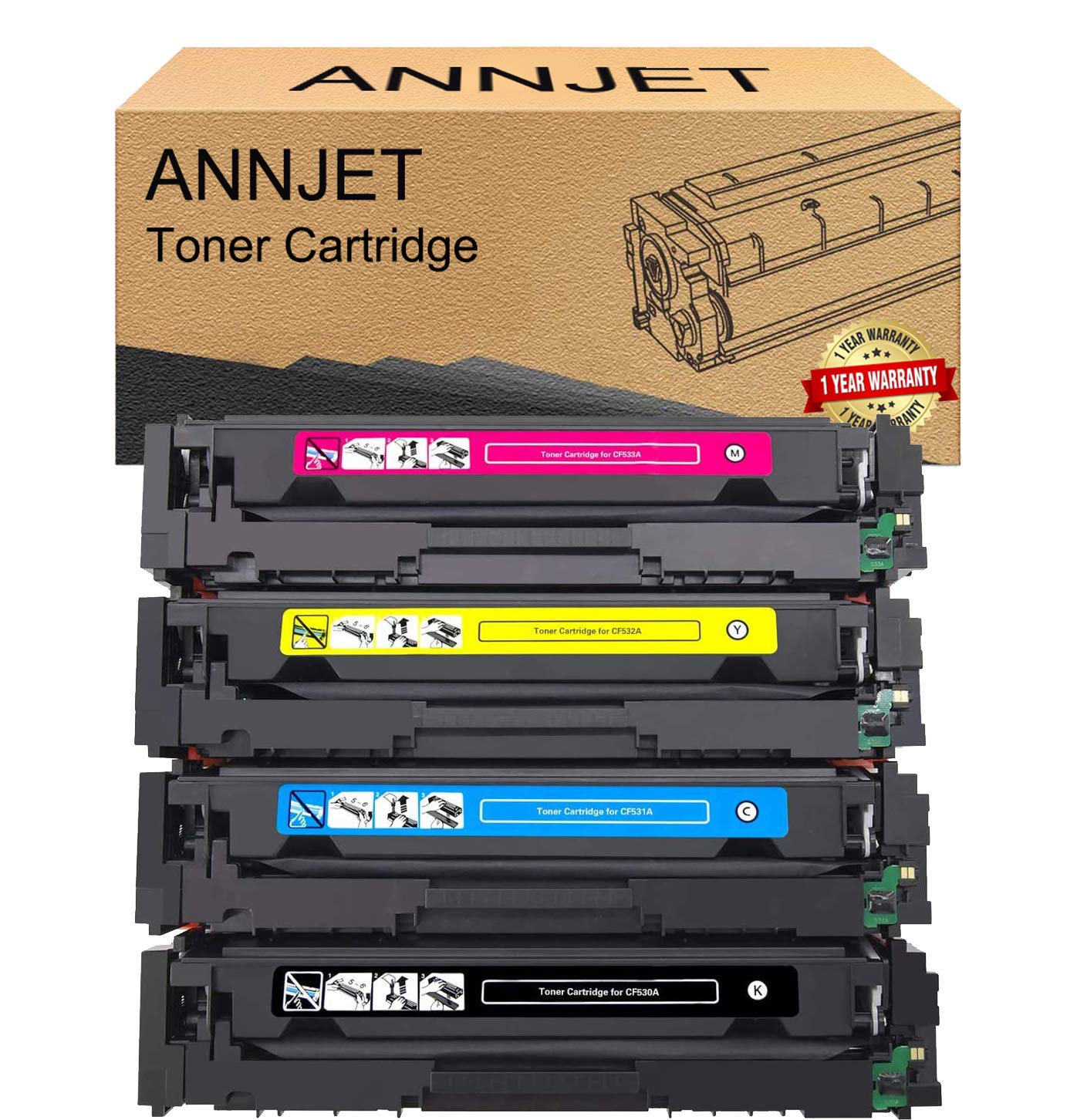 （With Chip）Compatible Toner Cartridge Replacement for HP205A CF530A CF531A CF532A CF533A Work for HP Color LaserJet Pro M154 M154A M154NW MFP M180N M180FW M180NW M181 M181FW(4-Pack)