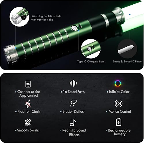 Miniatura 3 de DAMIENSABER Sable de luz verde RGB3.0 con oscilación suave, control de movimiento, sable de luz de duelo de 16 fuentes de sonido con cambio