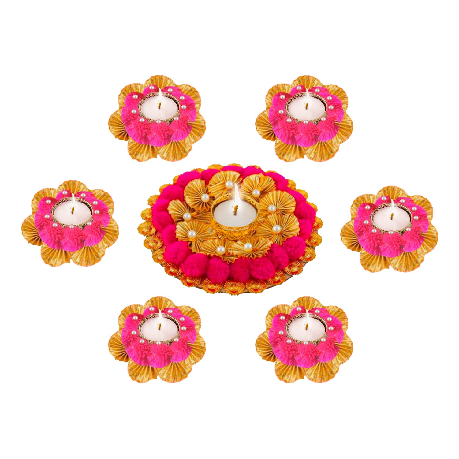 Buy Party Propz Round Flower Diya Combo Set of 7Pcs, Wax Diya for