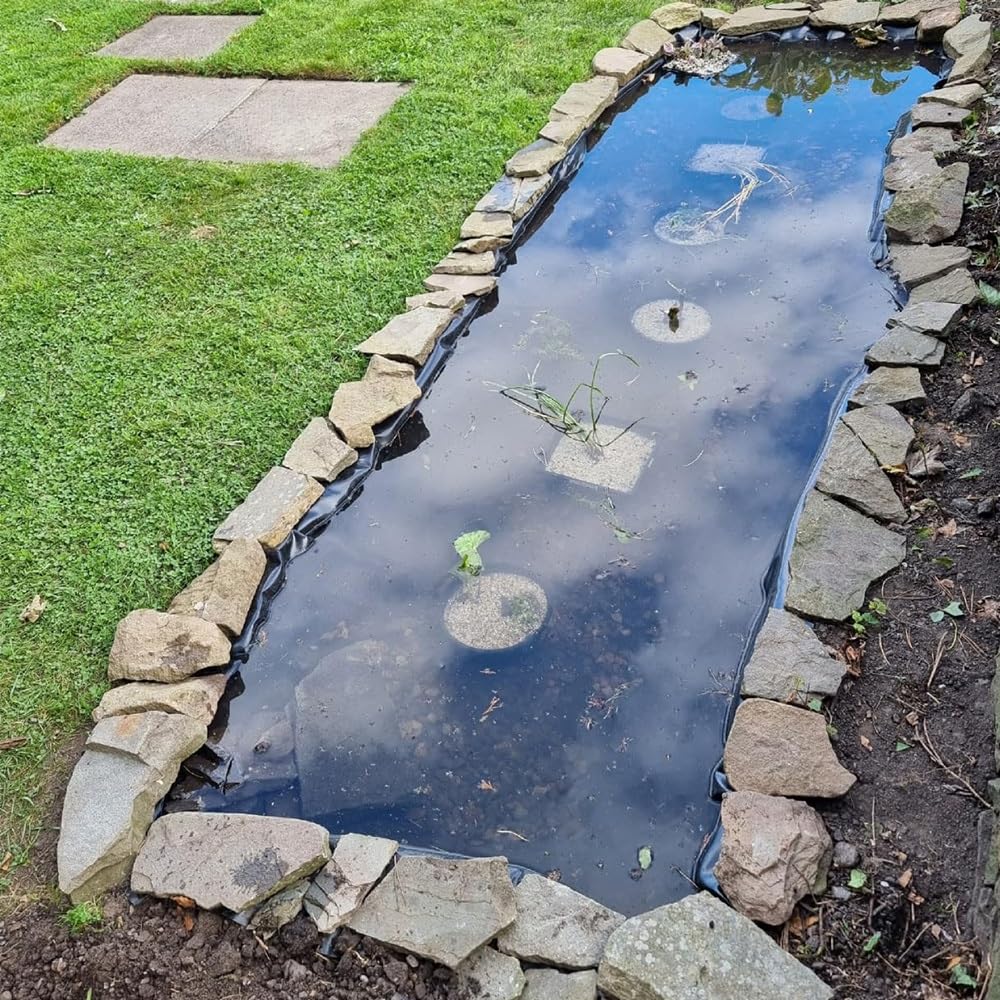 Revestimiento de Estanque Flexible Jardín Impermeable Pond Liner 1×8m 2×9m 5×5m 8×10n 10×10m Lona Estanque Exterior Lámina Estanque para Cascada Estanques de Peces Negro(Tamaño:4x4)