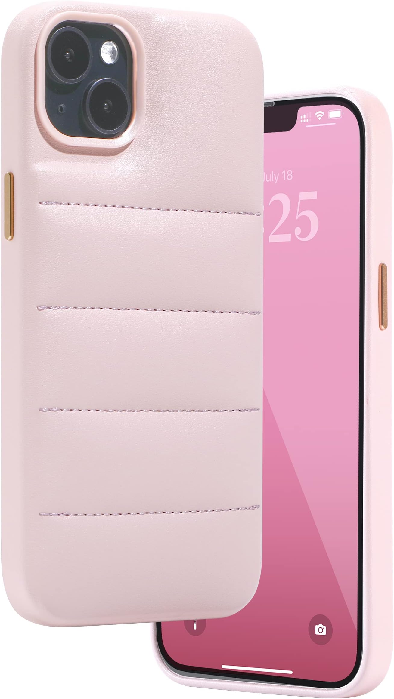 LONLI Puffer - Vegan Leather Case - (for iPhone 14) - Puffy but Not Bulky - Pink Lemonade