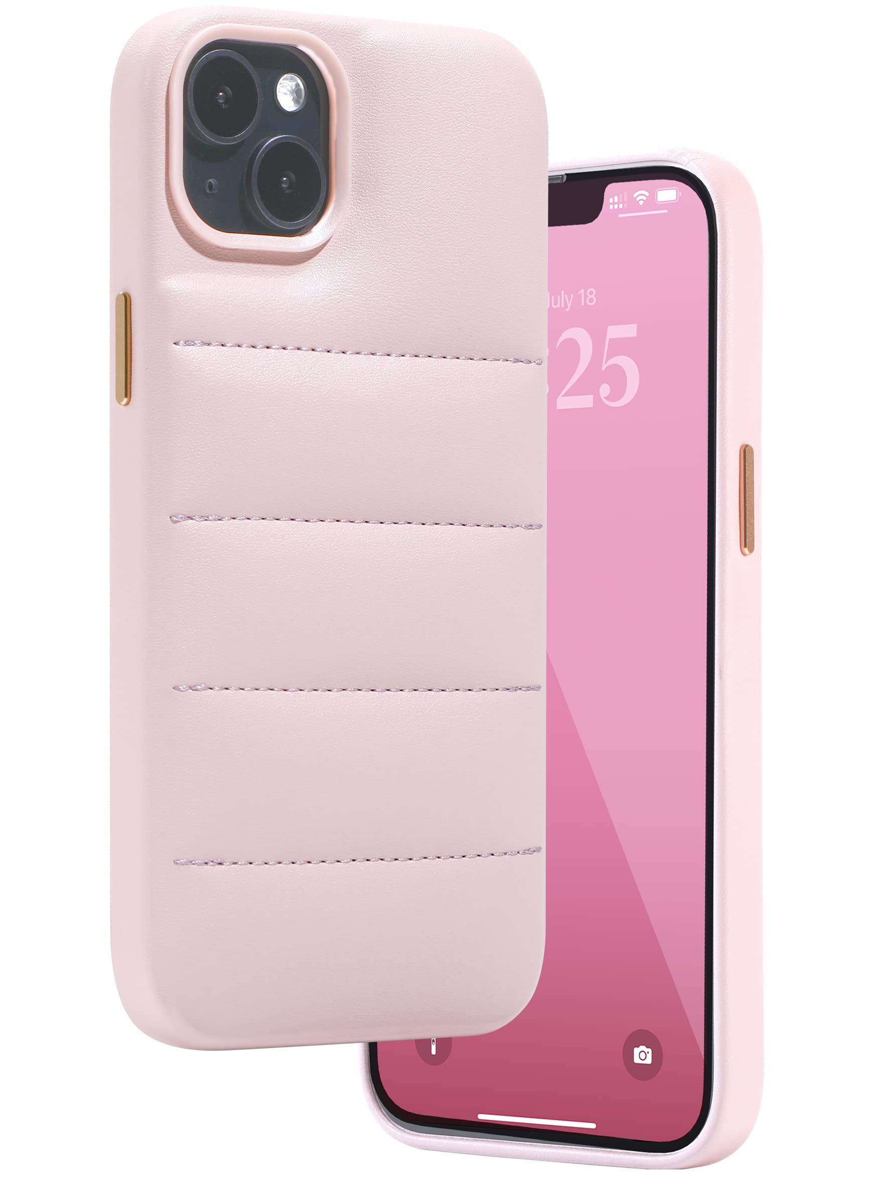 LONLI Puffer - Vegan Leather Case - (for iPhone 14) - Puffy but Not Bulky - Pink Lemonade