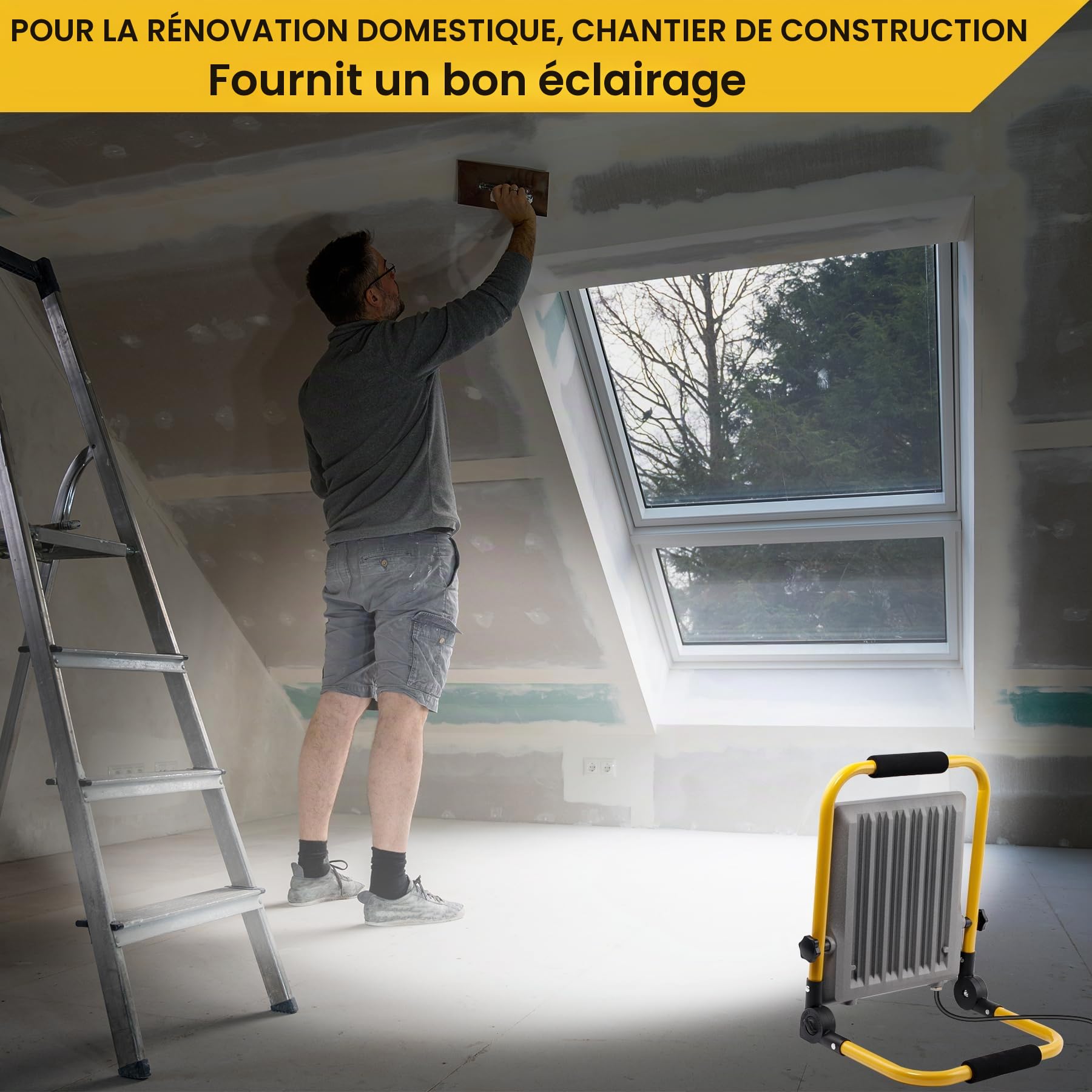 Projecteur LED Chantier 200W, Lampe de Chantier avec Câble en Caoutchouc VDE 3G 0,75 mm² de 4 m, Étanche IP66,6500K, 20000 Lumens Idéal pour Travaux Intérieurs et Extérieurs