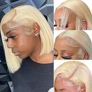 613 Blonde Bob Wig Human hair 180 Density 13x4 Blonde Lace Front Wigs Human Hair Pre Plucked With Baby Hair 12 Inch 613 HD Lace Frontal Wig Straight Glueless Wigs Short Bob Wigs For Women