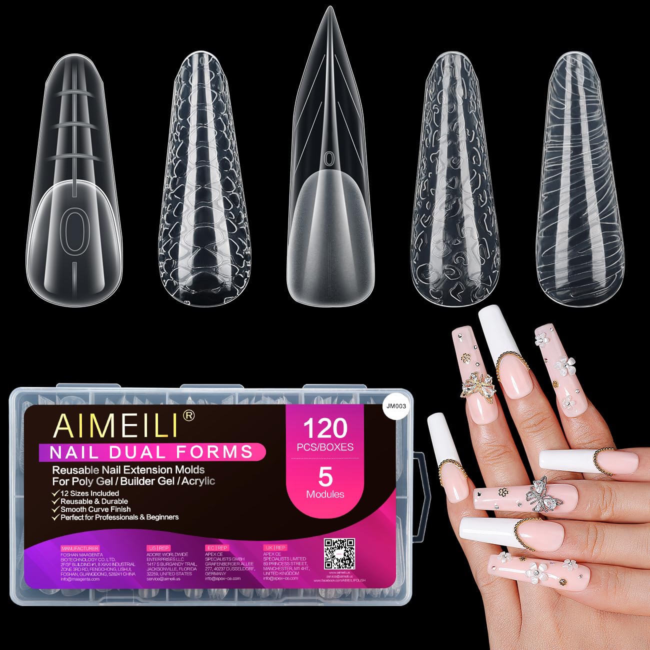 AIMEILI Poly Extension Gel Dual Nail Form, 120pcs