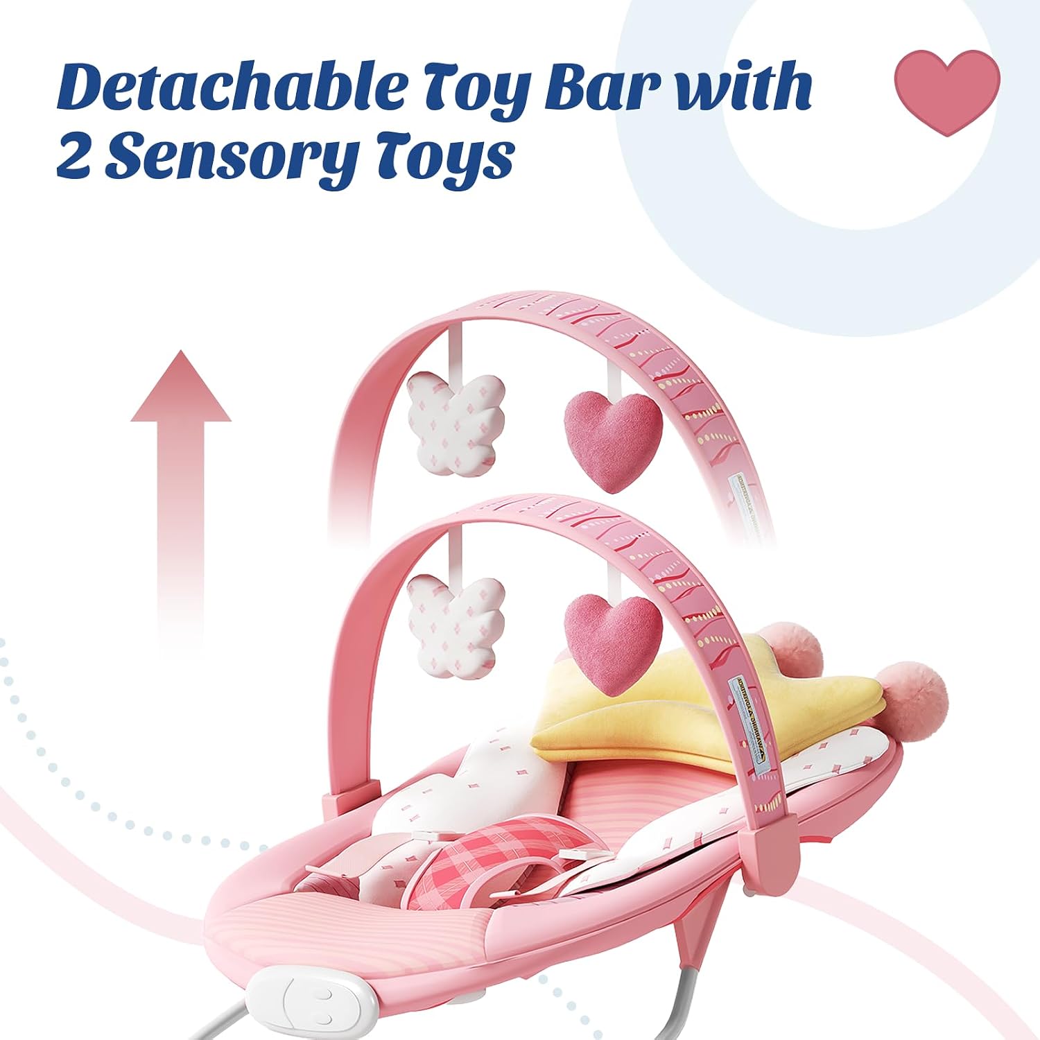 Baby Bouncer, Portable Baby Bouncer with Music, Soothing Vibrations Infant Bouncer Seat for 0-6 Months 6-20 lbs(Pink)