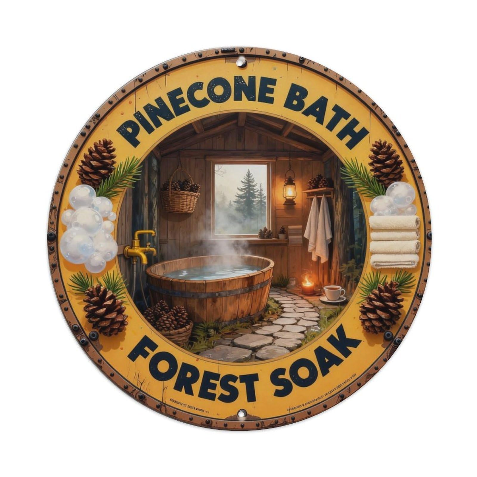 Pinecone Bath Sign Metal Tin Sign Plaque