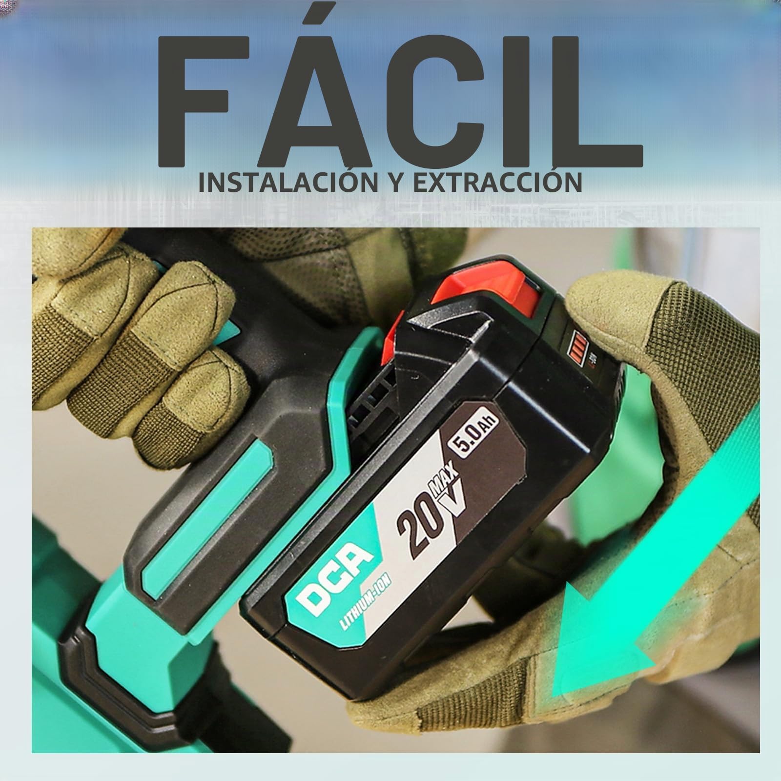 DCA Batería de iones de litio de 20 V, 5,0 Ah con alta capacidad, herramienta compacta de 20 V, 1,4 lbs (FFBL2050)