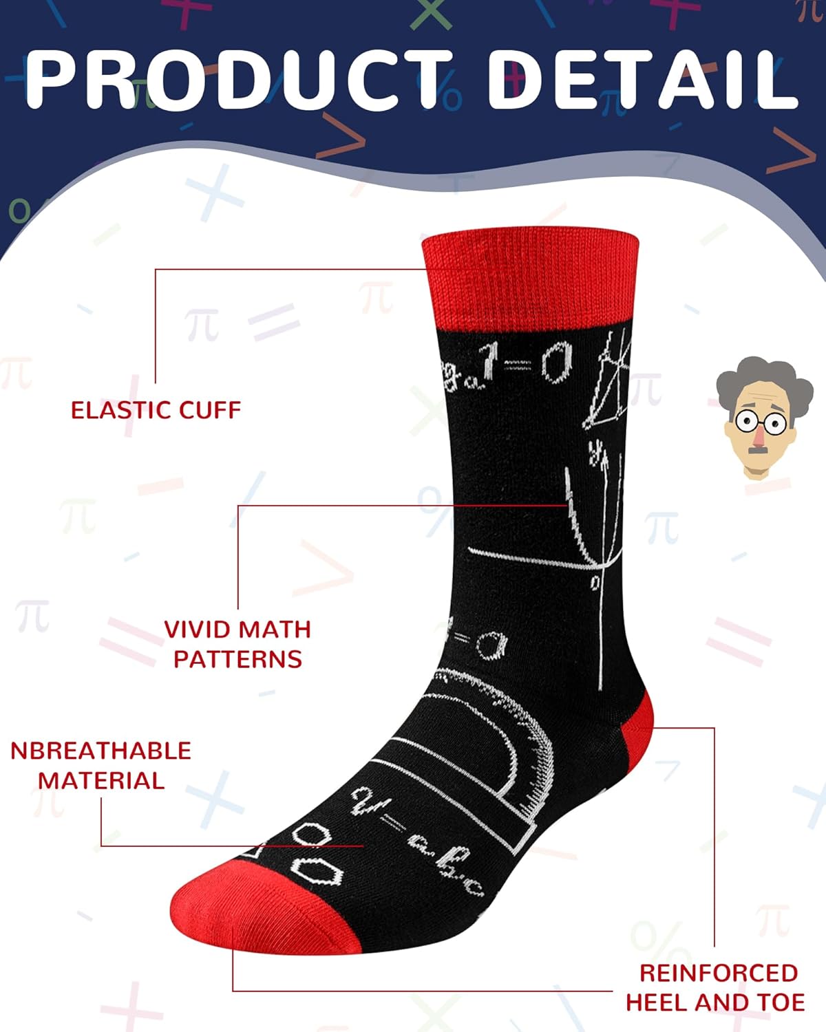 Eurzom 6 Pairs Funny Math Science Socks for Men Novelty Pi Day Socks Teacher Gift for Mathematicians Chemist Scientists - Image 5