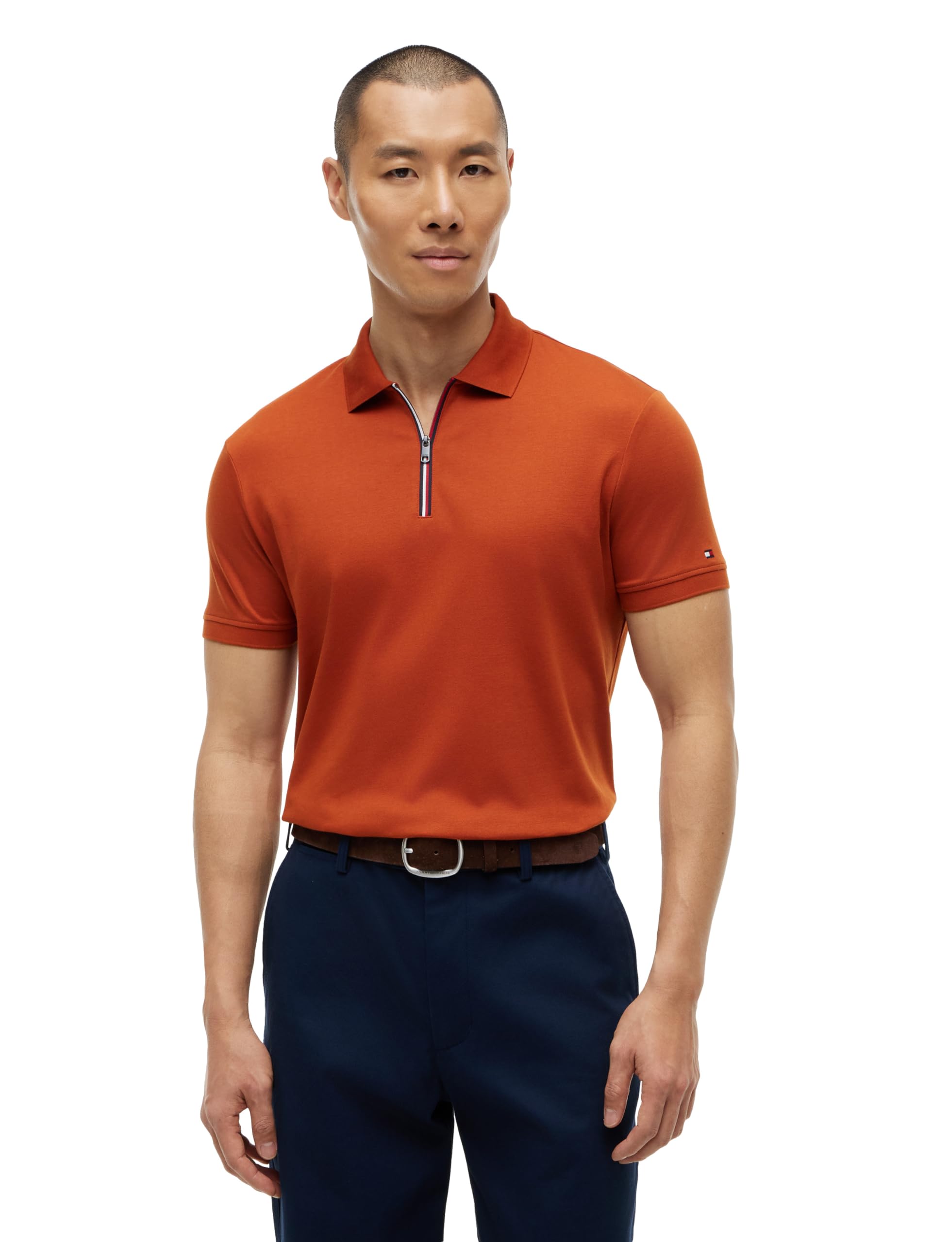 Men's Short Sleeve Casual Polo Shirts in Regular Fit with Liquid Cotton and Zip Closure