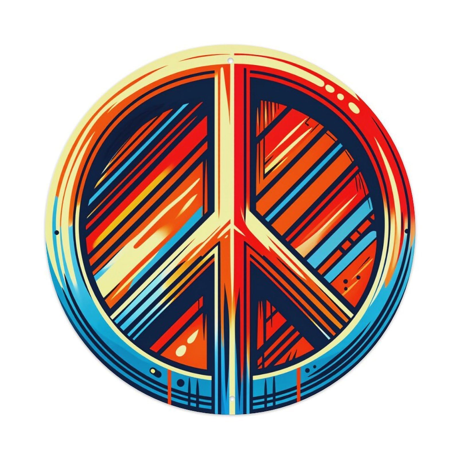 Colorful Peace Symbol Pattern Print Round Tin Sign Vintage Style Metal Sign Home Bar Garden Wall Plaque Decor Metal Poster 8x8 Inch