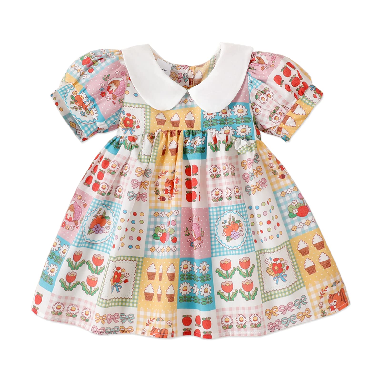 PATPATBaby Girl Princess Floral Dress Short Puff-Sleeve A Line Elegant Dresses for Baby Girl Smocked Dress 3-24 Months