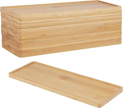 10 PCS Bamboo Wooden Tray, 11.2 x 4 inch Rectangular Serving Platter, Wood Vanity Tray for Bathroom Counter, Home Decor